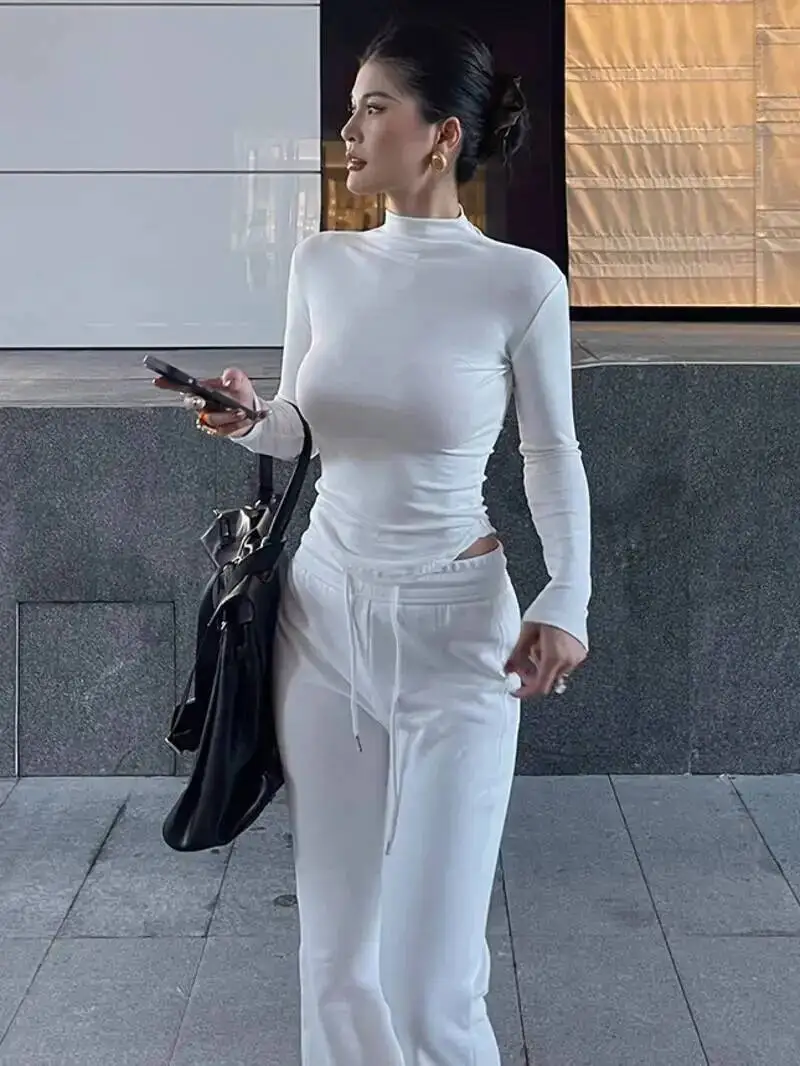 

Half High Neck Long Sleeved Tight Fitting Base T-shirt For Women Slim Autumn Winter Women Tees Slim Fashion Sexy Women 4POF