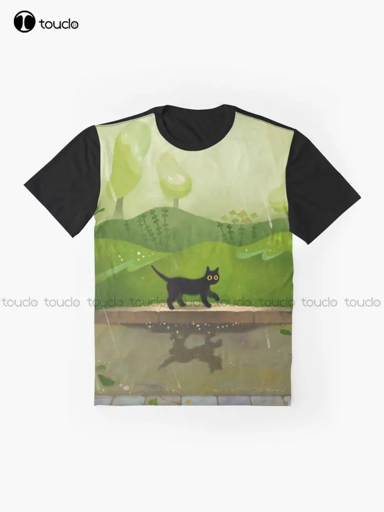 Kitty On A Rainy Day Graphic T-Shirt Custom Aldult Teen Unisex Digital Printing Tee Shirts Custom Gift Xxs-5Xl Streetwear