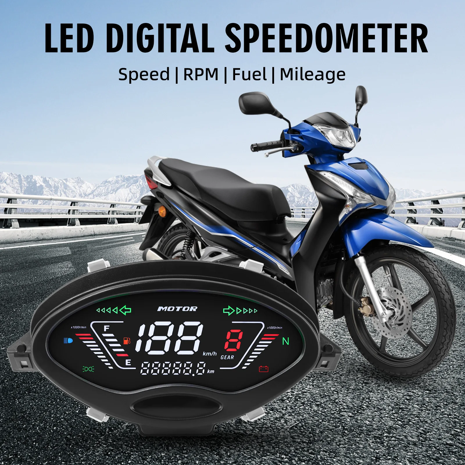 SS Motorcycle Speedometer LED Dashboard Instrument Tachometer Speedometer For Mondial 100 ukh For Honda innovation 125 NOVA 125S