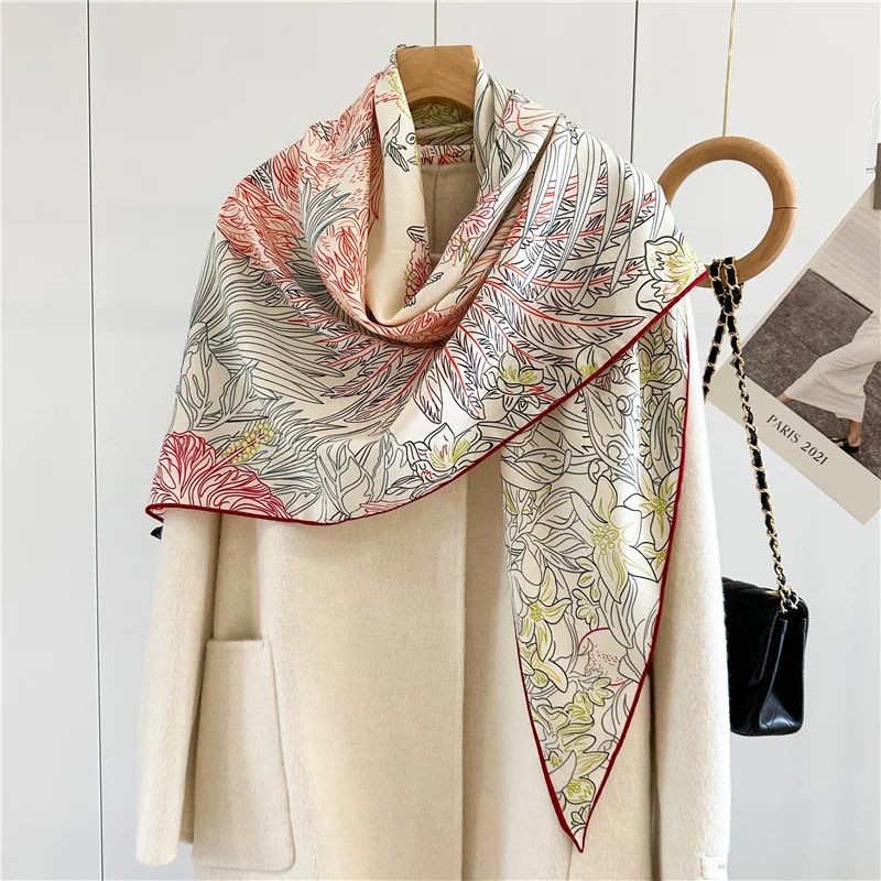 AB Sided Triangle Scarf Winter Accessories Silk Wool Cashmere Pashmina Handrolled Edge Shawls Woman Luxuri Head Neck Foulard