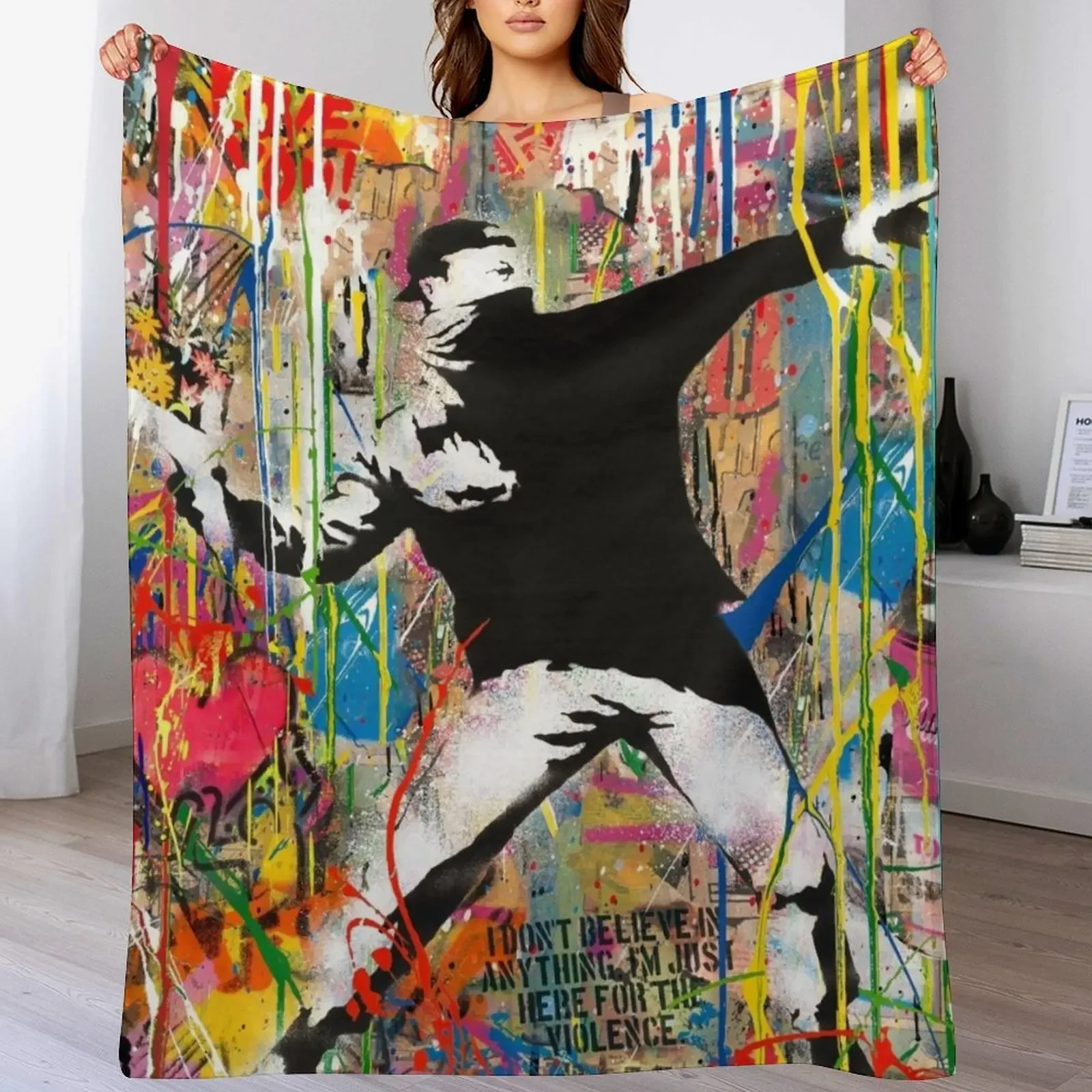 

Flower Thrower Pop Street Art Colorful Throw Blanket Thermals For Travel Stuffeds Soft Sofa Blankets