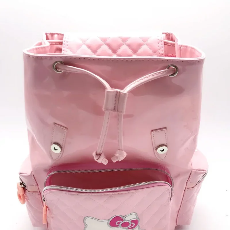 Mochila Kawaii Hello Kitty Y2K de alta capacidad, bandolera de dibujos animados de Pu, bolsa de viaje de superficie brillante, regalo de Navidad a la moda para niñas