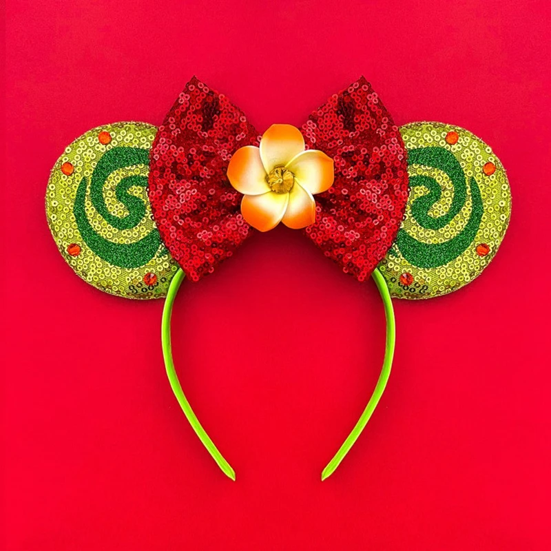 Disney Anime Moana Ears Headband For Women Maui Matau Hairbands Girl Cute Sequins Bow Hair Accessories Kids Cosplay Friends Gift