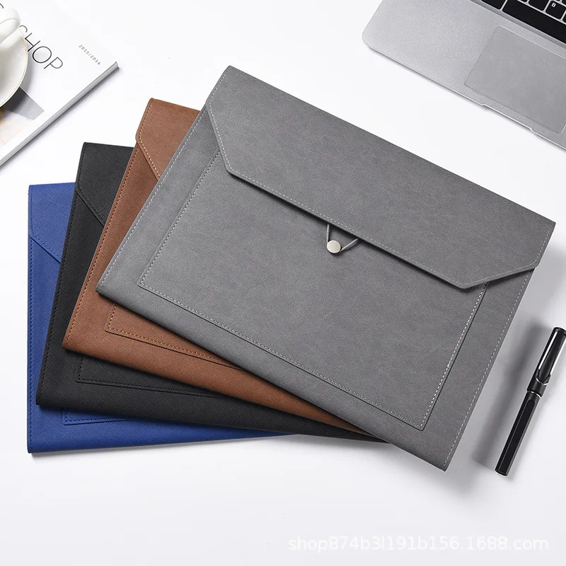A4 Leather Look Document Bag with Zipper Pocket Business File Folder for Contracts Invoices Cards Pen Holder Office Meeting