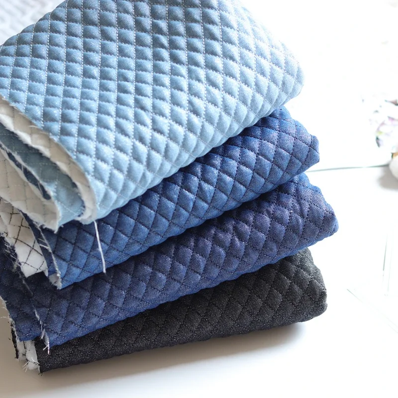 

Silver Silk Cotton Denim Fabric Quilted Thickened Washed for Clothing Sofa Mat Designer Diy Sewing By The Meter Material