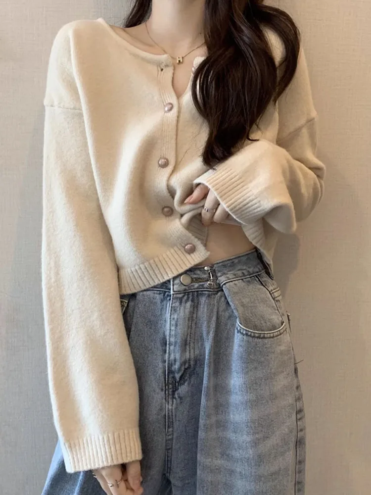 

Ladies' Lazy Knitted Sweater Coat Long Sve round Ne Open Cardigan Soft Cozy Fall Winter New Sle Korean Commute Faion