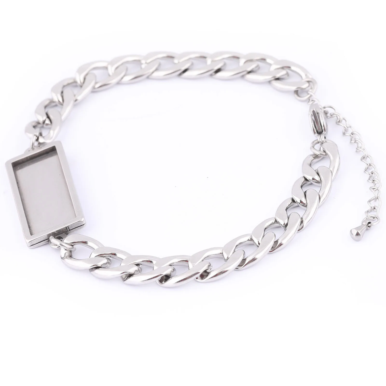 2pcs Stainless Steel Chain Bracelet Base Blanks 10x25mm Rectangle Cabochon Bangle Bezel Setting Trays Diy Jewelry Accessories