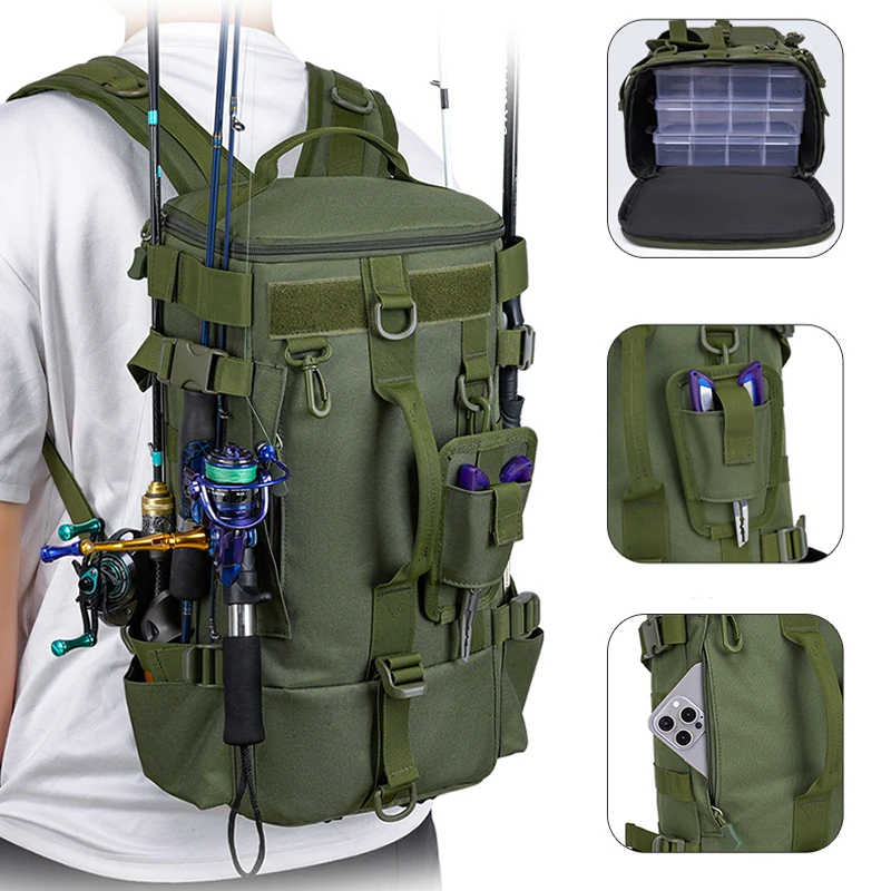 Extra-large capacity backpack, outdoor lure bag, checked backpack, backpack, fishing bag, stick bag