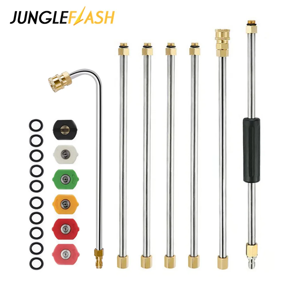 

JUNGLEFLASH High Pressure Washer Extension Wand Set Car Wash Roof Cleaner Garden Cleaning Tool Water Spray Lance with 5Nozzle