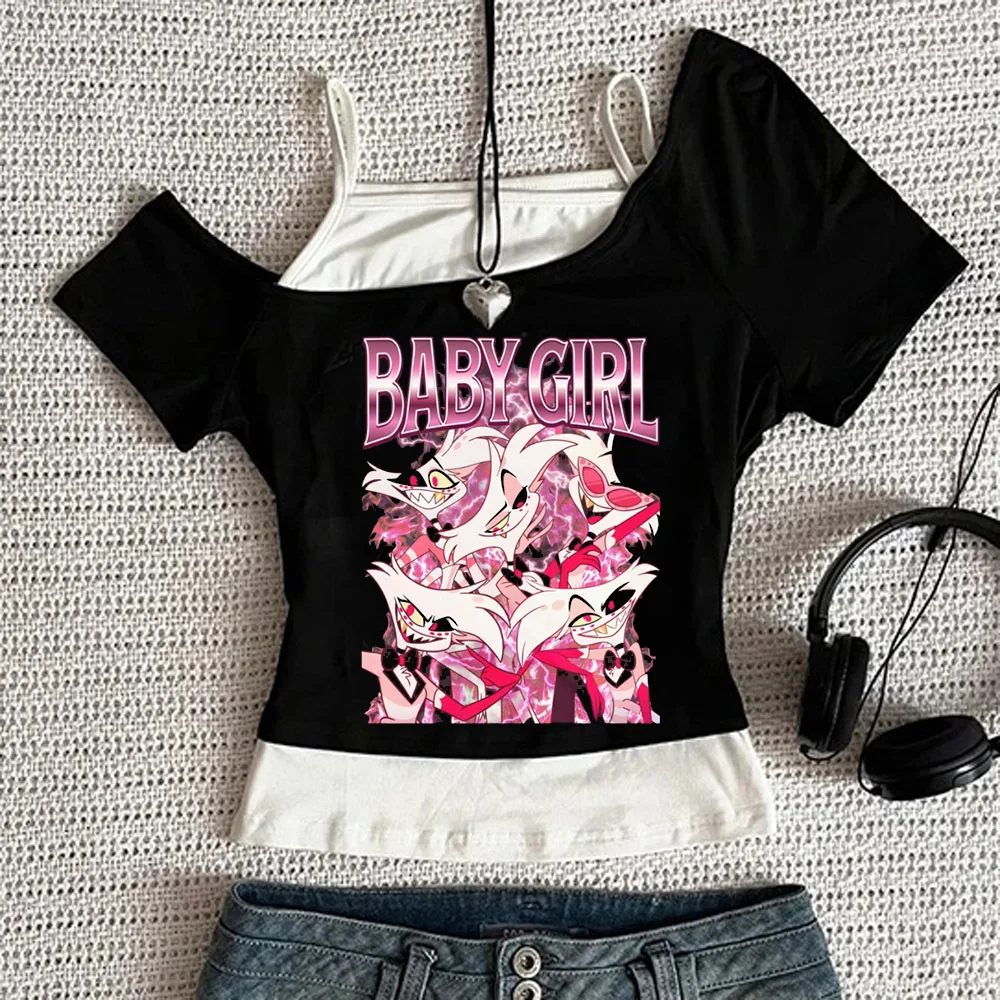 Hazbin Hotel cropped top ladies summer funny gyaru shirt harajuku alternative  jojifuku party cutecore