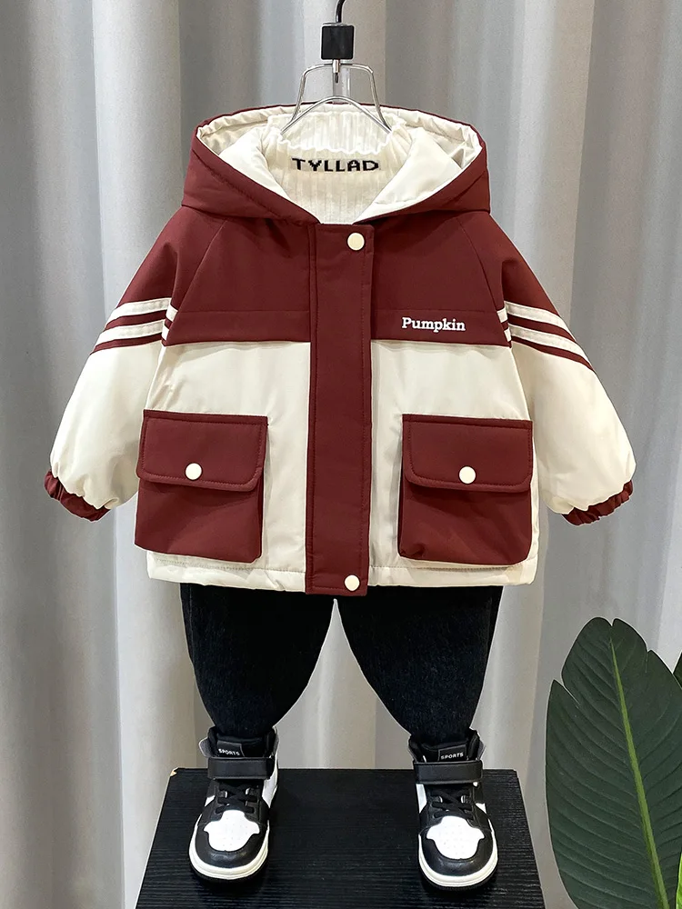 

Boys Winter Cotton Jaet Thiened Fce Lined Parka Coat Warm Casual Top for Teenagers Stand Fit Hooded Zipper Closure