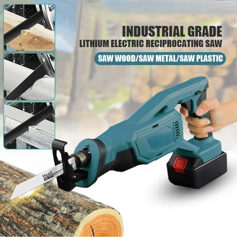 21V Cordless Reciprocating Saw Portable Adjustable Speed Chainsaw Wood Metal PVC Pipe Cutting Saw Power Tool Makita Battery