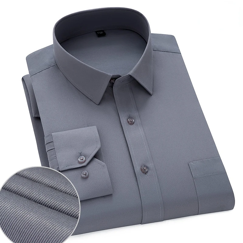 8XL Koszula z długim rękawem w czystym kolorze dla mężczyzn Praca Biuro Biznes Klasyczna koszula z długim rękawem dla mężczyzn Casualowa biała