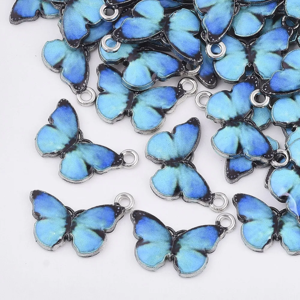 10Pcs Butterfly Charms Printed Alloy Enamel Pendants Jewelry Findings for Jewelry DIY Necklace Bracelet Earring Making Blue