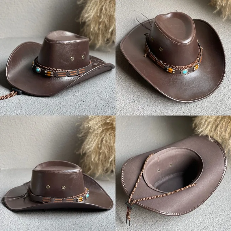 Vintage leather boho Panama cowboy hat Vintage Western Faux Leather Cowboy & Panama Hat | Lil Shop  main image 4