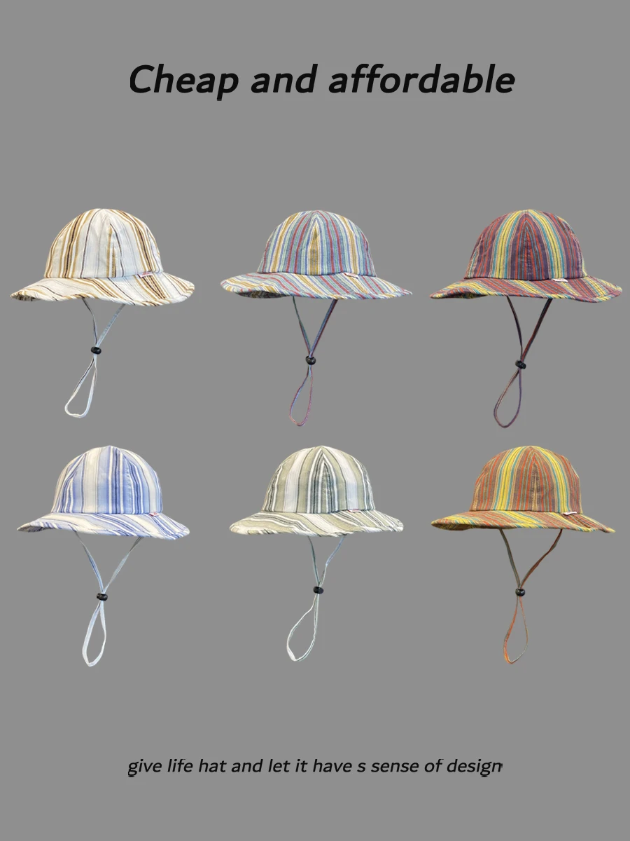 

Striped bucket hat spring and summer shade couple basin hat travel climbing hat