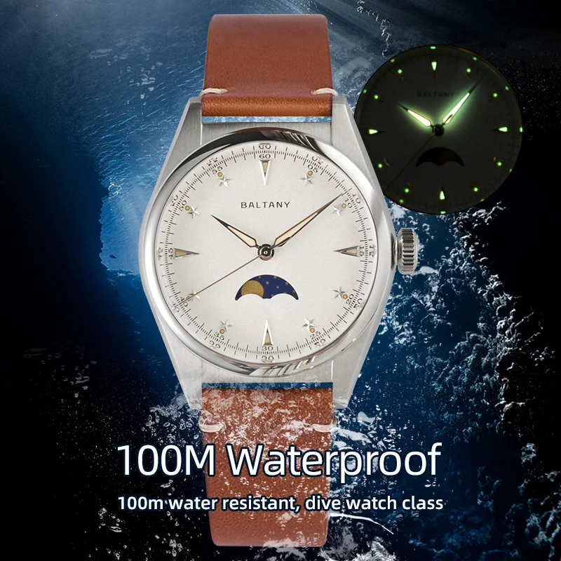 Baltany Moonphase Dress Watch IPG Stainless Steel 100m Waterproof Sub-dial Elegant Man and Woman Quartz Watches