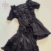 Jirai Ruffle Cake Skirt Dark Sweet Lolita Mini Dress Kei Women Bowknot Lace Puff Corset Heart Japanese Kawaii Harajuku Fashion
