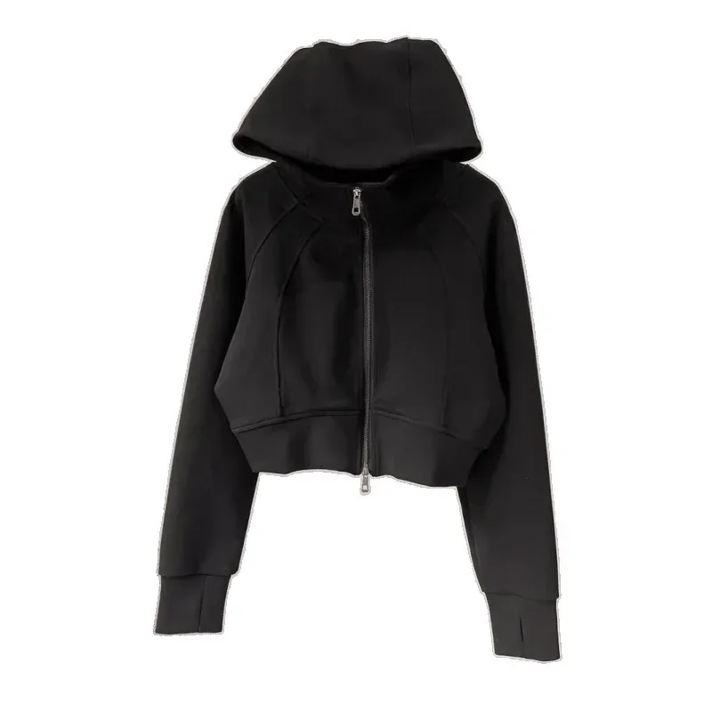 Podzimní americký styl dvojitý zip s kapucí otevřený kardigan mikina bunda ženy volný ležérní sportovní krátký kabát top - náhled 5