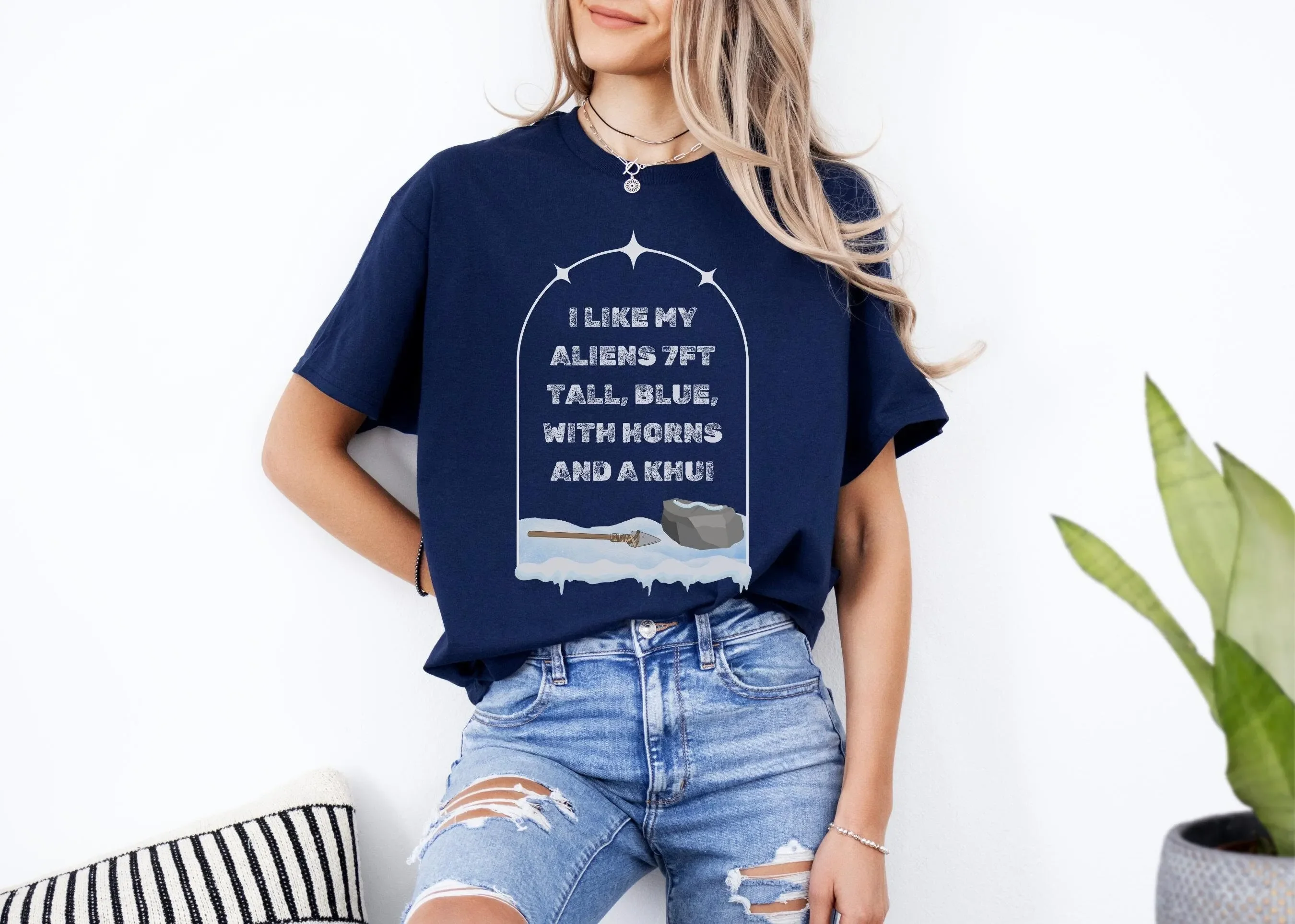 

I Like My Aliens 7FT Tall Blue With Horns and a Khui T Shirt Unofficial Ruby Dixon s Ice Planet Barbarians