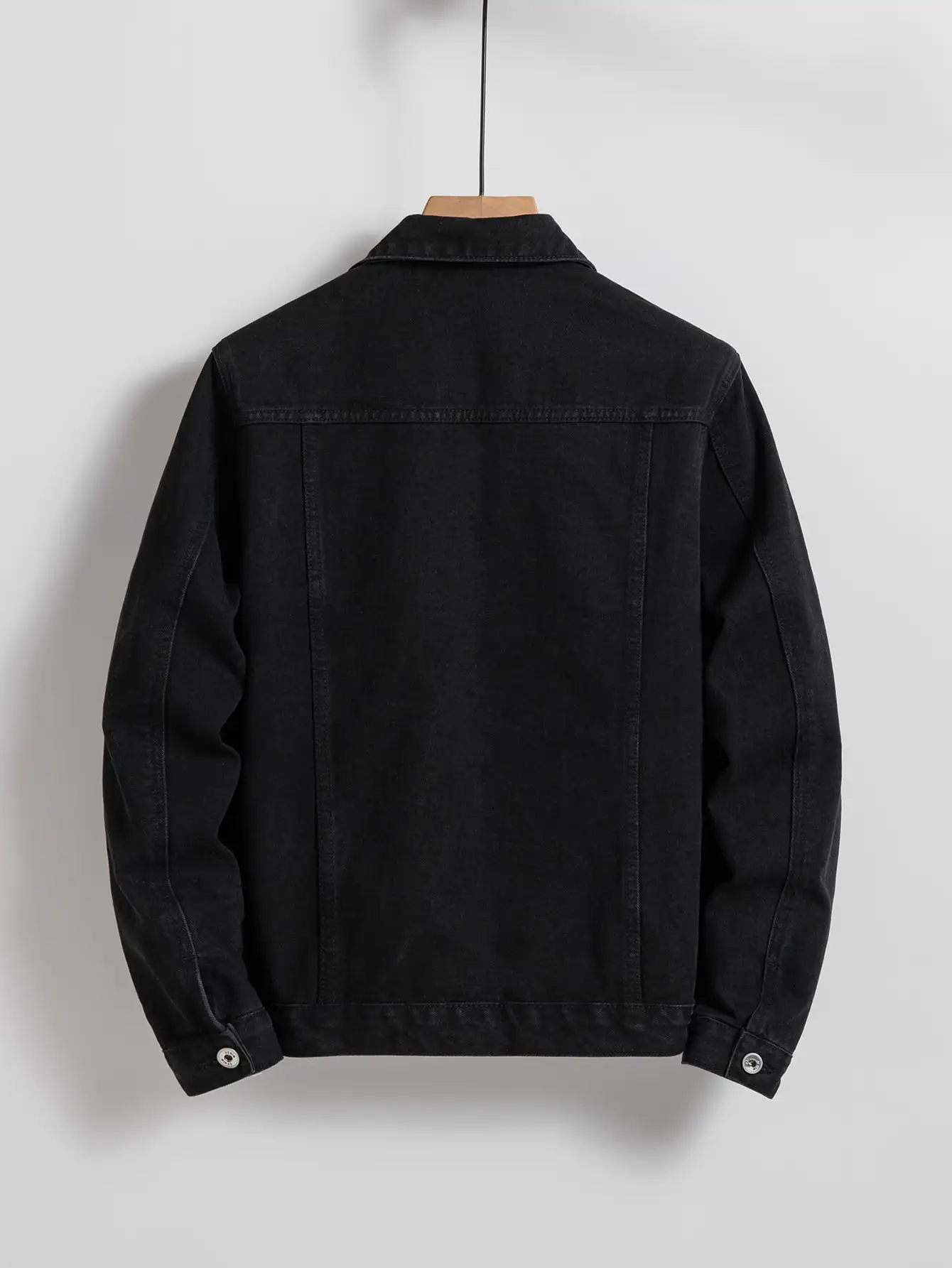 Men's Denim Jacket for Spring and Autumn. Black Regular Lapel Denim Coat. Simple and Versatile. For Daily Casual Wear.