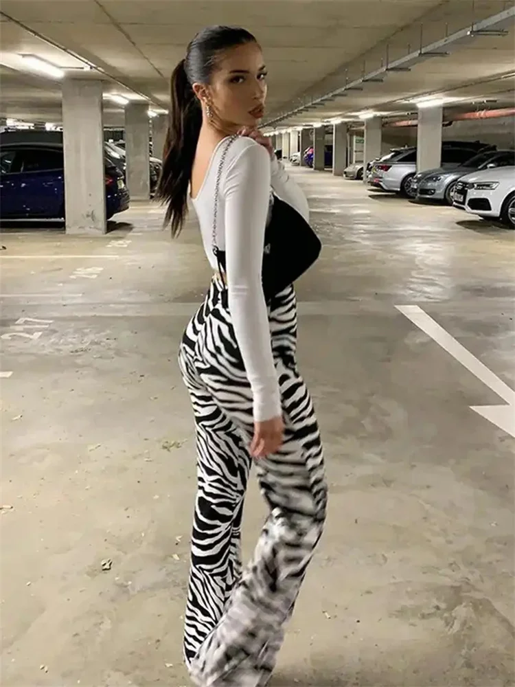 Zebra Print Wide Leg Pants Trousers Sexy High Waist Spring Autumn Women New Fashion Casual Female Trousers Streetwear