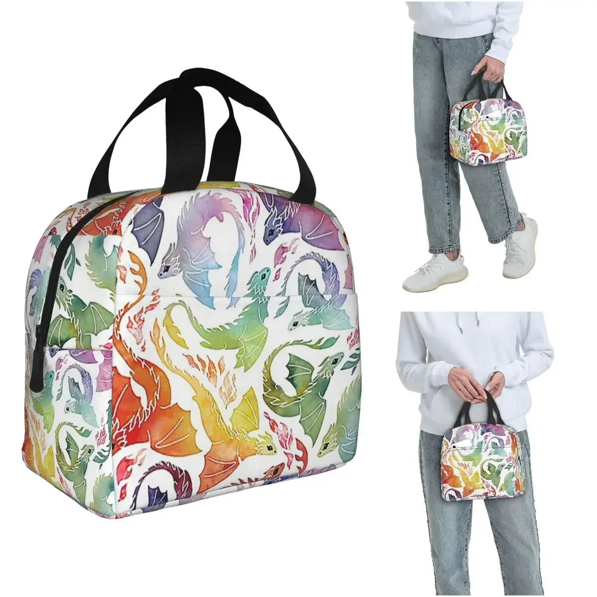 Dragon Fire Rainbow Insulated Lunch Bag for Women Children Portable Food Boxes Thermal Lunch Box Tote