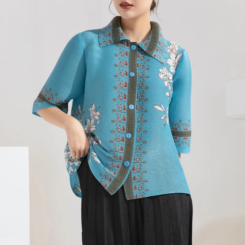 Wrinkle printed outerwear top for women's new spring/summer 2023 loose collar cardigan jacket  clothes  harajuku