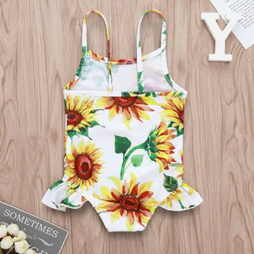 0-24 Months Infant Baby Girls Swimwear Off Shoulder Swimsuit Sleeveless Sling Sunflower Print Ruffle Beachwear Summer