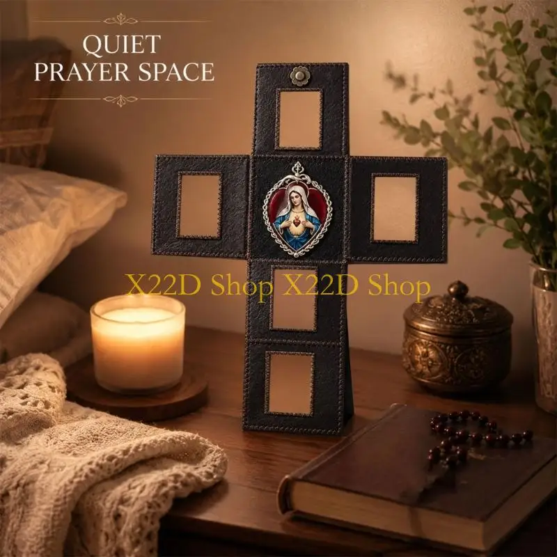X22D Travel Devotional Pocket Shrine Case with Leather-Look Shell for Quiet Prayer, Desk Reflection, Home Use, and Daily Carry
