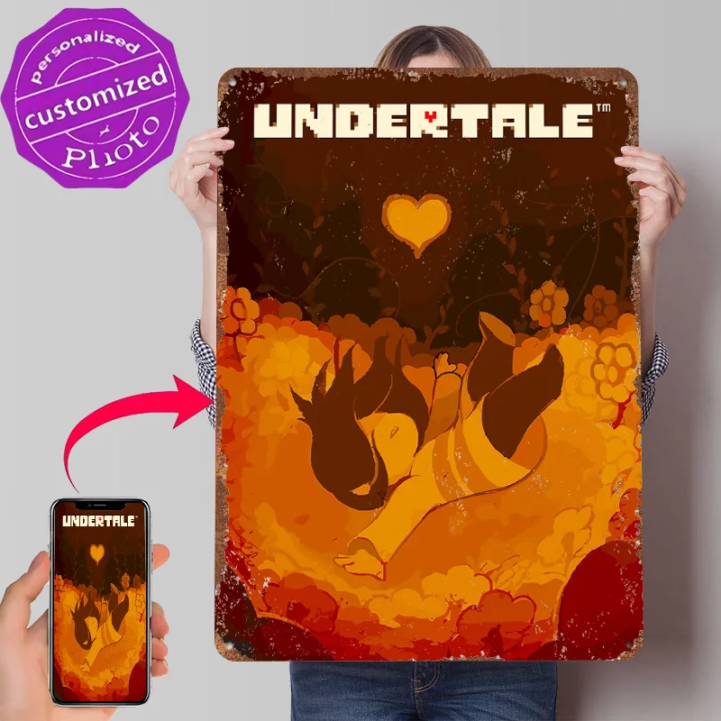 Undertale Game Cover Art Tinplate Poster Customized Wall Art Retro Vintage Metal Signs for Fans Bedroom Decoration Gaming House