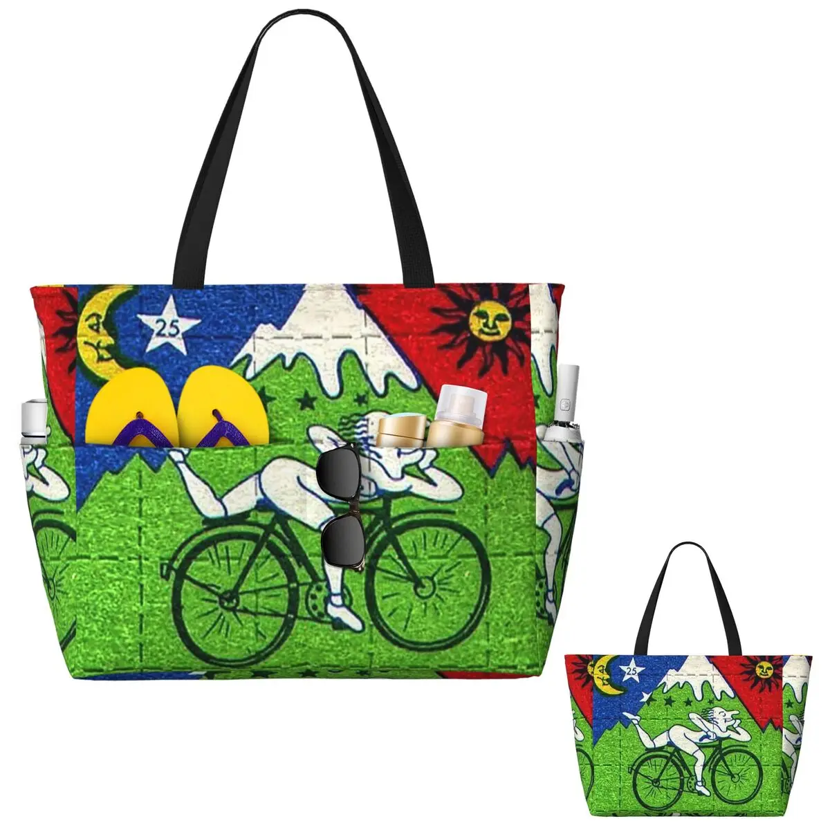 

Bicycle Day Lsd Blotter Art Tab Пляжная сумка Спортивная сумка для спортзала Йога Duffle Большая сумка-тоут Женская дорожная сумка Сумка для фитнеса