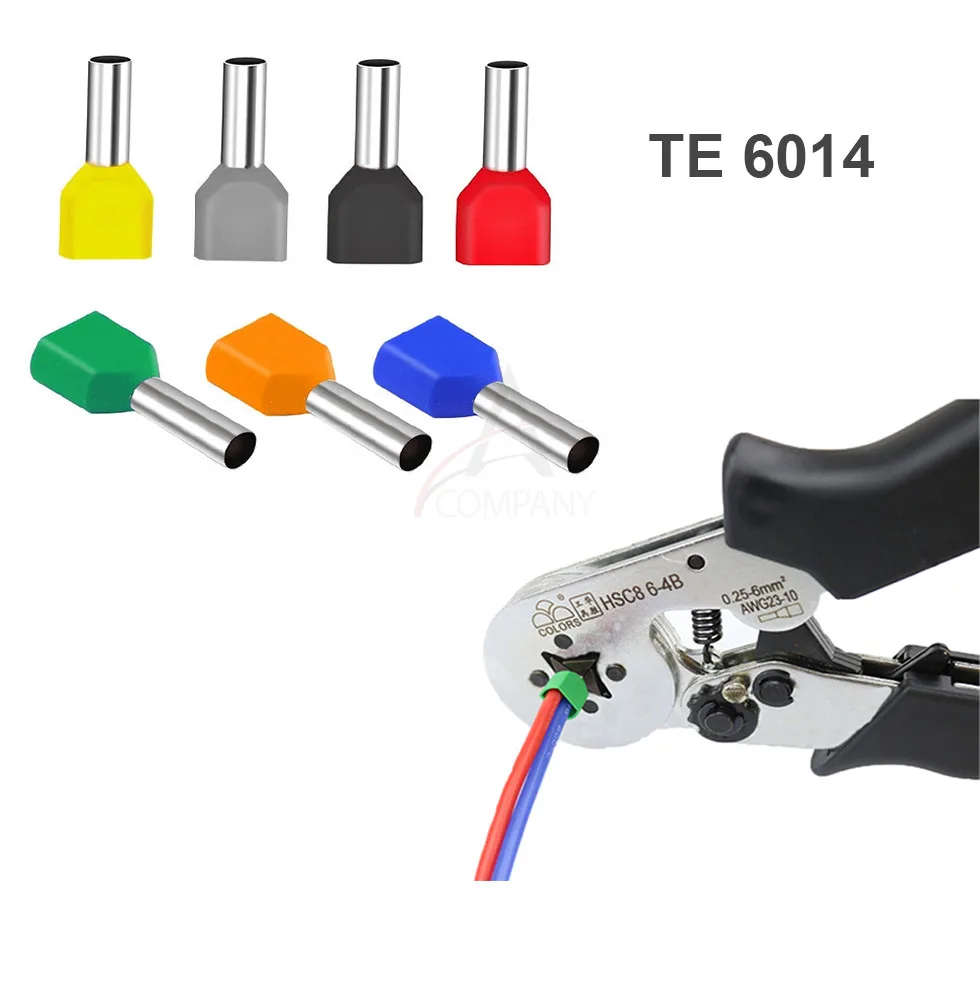 50PCS TE 6014 double wire tubular terminal Needle nose crimping terminal Cold pressed pre insulated terminal plug-in