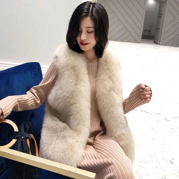 

2025 Autumn Winter Faux Fur Vest Women Short Korean Style Slim Fit Faux Fox Fur Waistcoat Sleeveless Plush Jacket