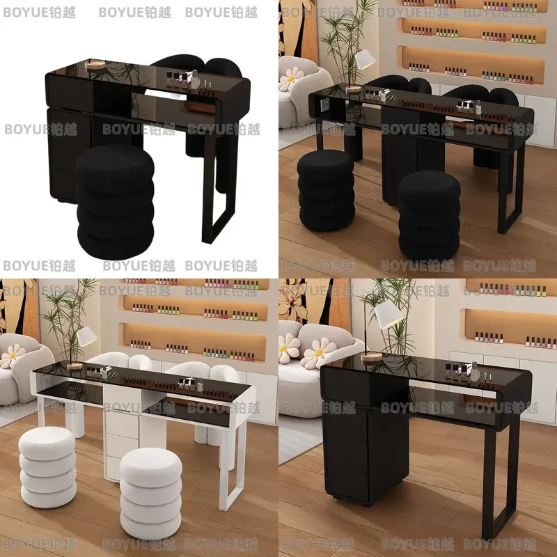 Cream wind all solid wood manicure table manicure table and chair set Japanese rock slab single double manicure light luxury