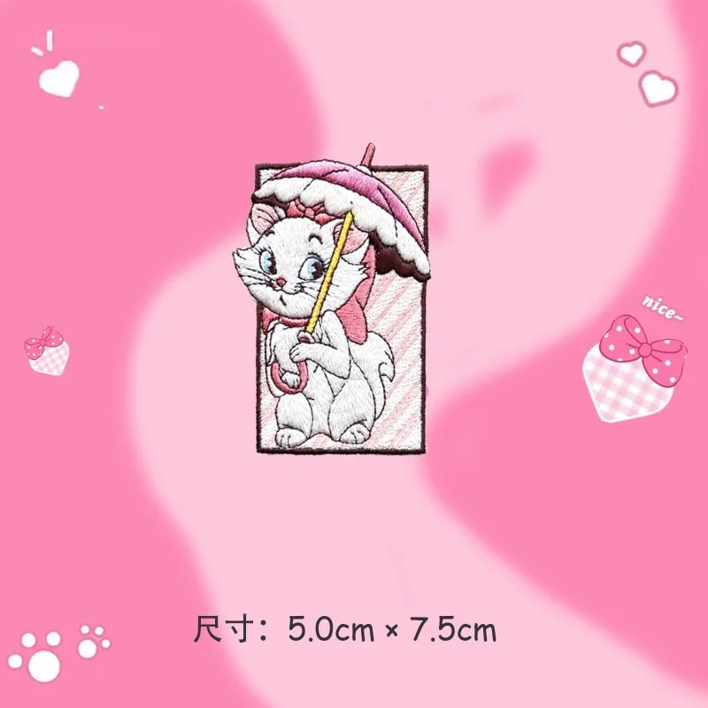 Disney Marie Cat Anime Cartoon Cute Embroidery Patch Creative Clothes Handbag Bag Self-Adhesive Paper Cloth Sticker Wholesale