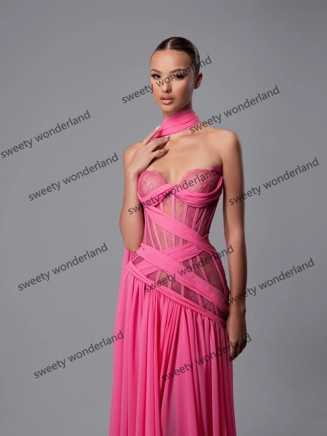 Elegant Evening Dresses Women Lace Bodice Corset Maxi Gown Flowy Chiffon Wedding Party Dress Customized Vestidos