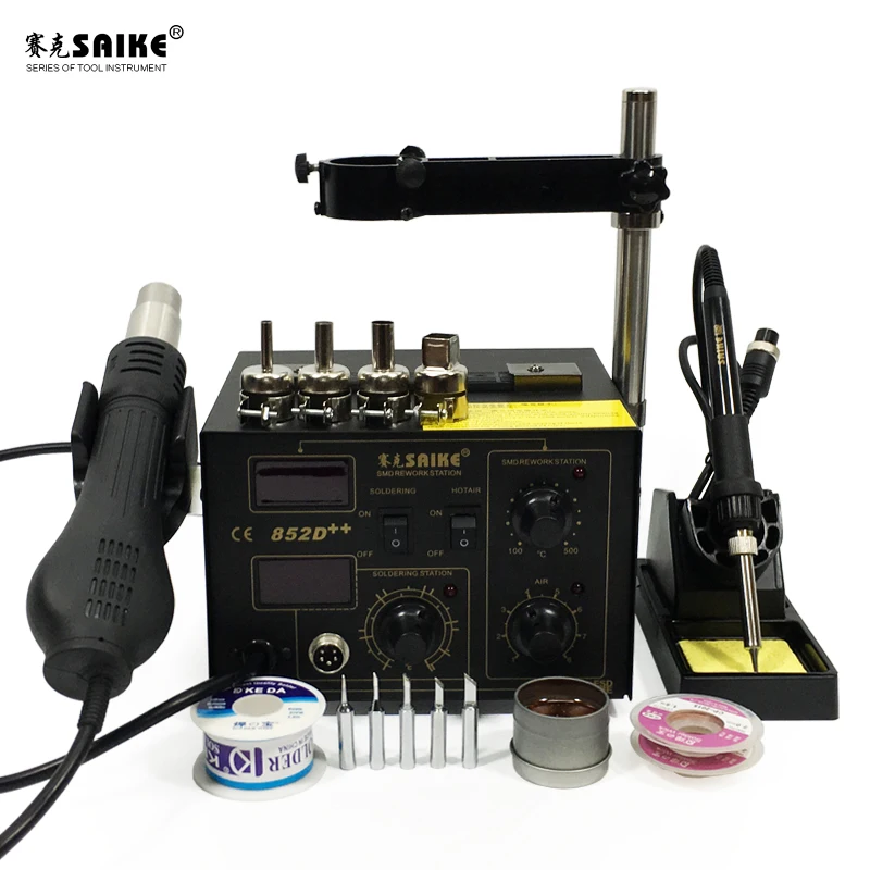 Rework Station Soldering Iron 2 In 1 SMD Hot Air Gun SAIKE 852D++ Soldering Station Desoldering Station