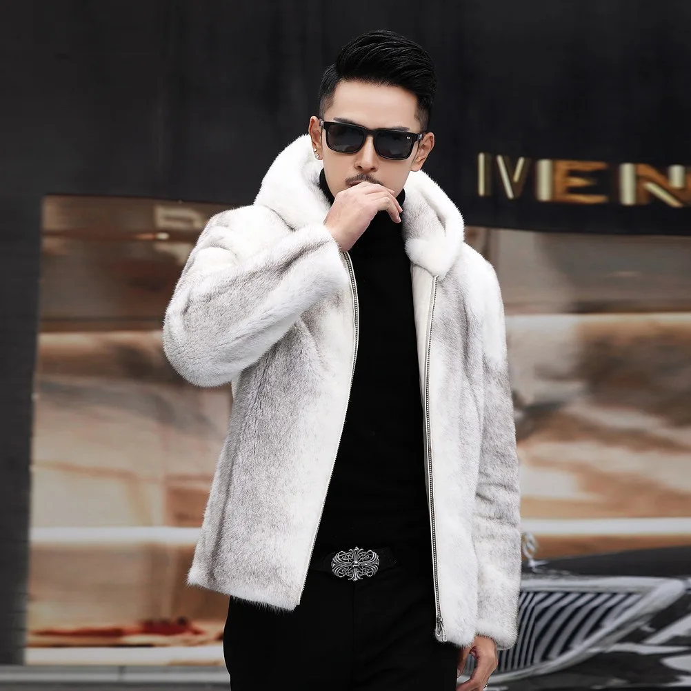 

New Fashion Mink Cross Mink Faux Fur Coat Lapel Thick Deerskin Men's Jacket White Outwear