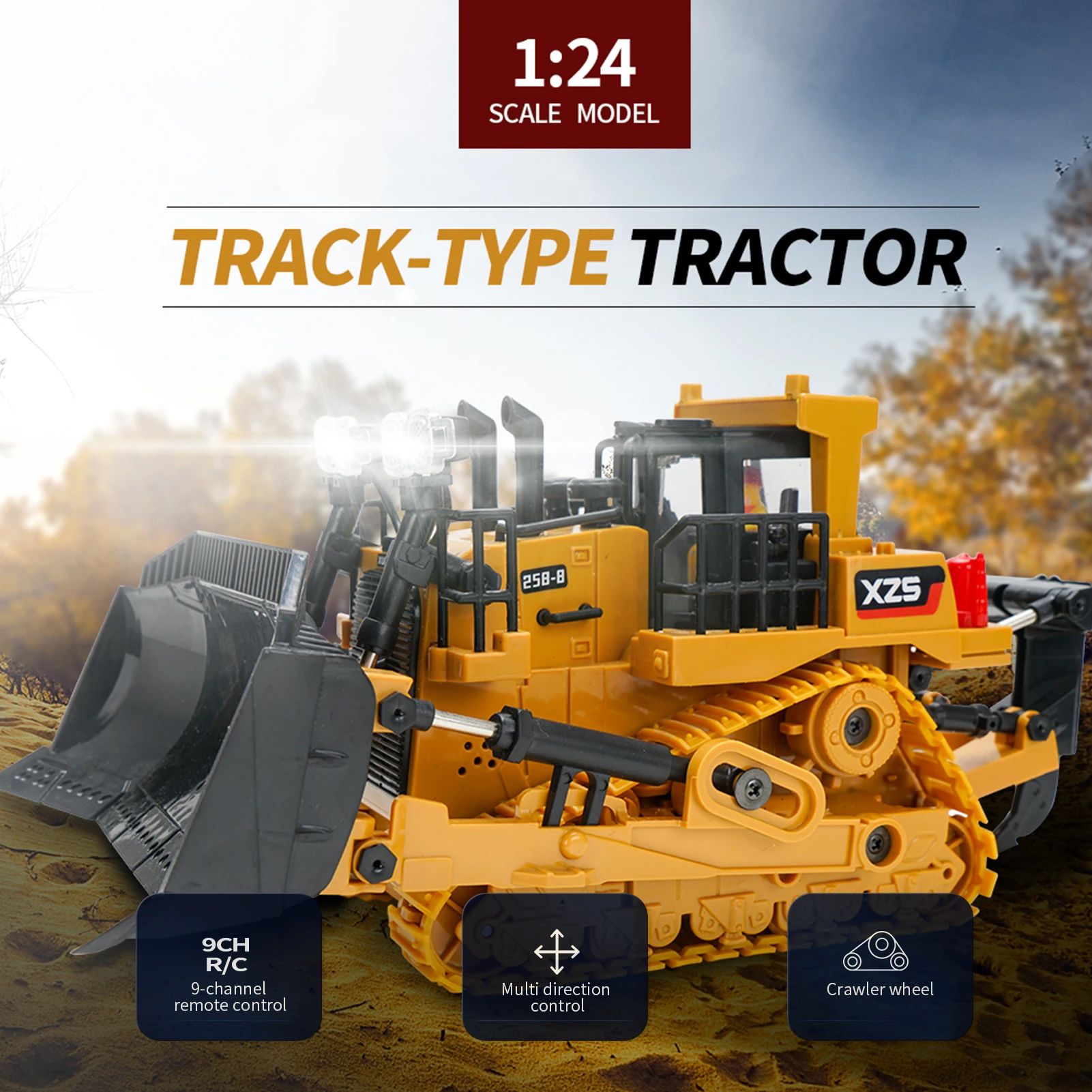 1:24  2.4G 9CH RC Bulldozer RC Tractor Truck Construction Engineerin g Vehicles Simulation Sound Educational Toys for Kids