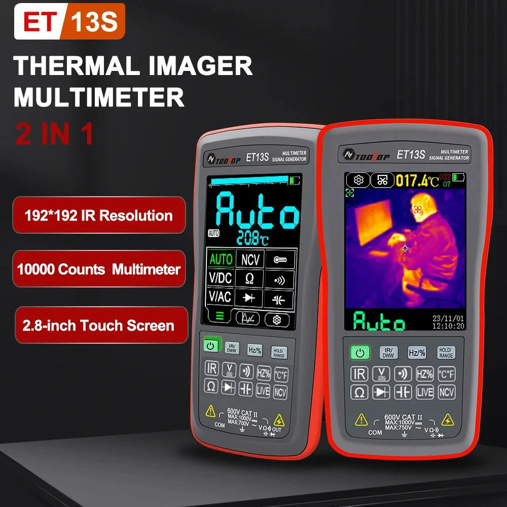 TOOLTOP ET13S Thermal Camera 192*192 Thermal Camera Multimeter 9999 Counts Voltage Duty Cycle Diode Ohm Test