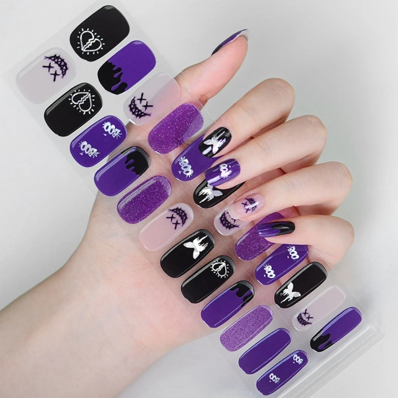 Glow in the Dark Halloween Nails Stickers Full Wraps Gel Strips Halloween Nails Strips Nails Art Decoration