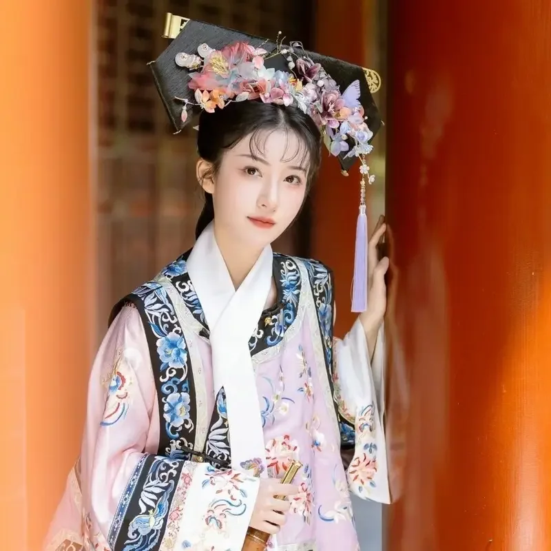 

FC6Hanfu Qing Dynasty Printed Ancient Clothing Qing Dynasty Cloak Clothes Ge Ge Flag Suit Ge Ge Court Style@FC8！