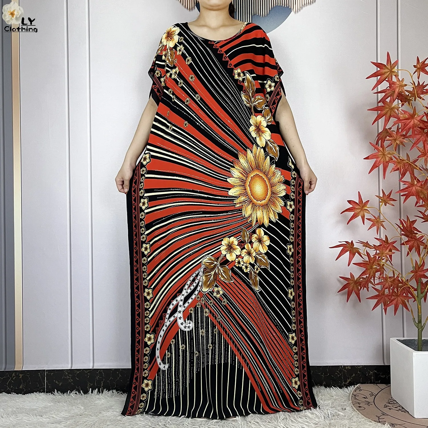 New Muslim Sets For Women Dress African Abaya Fashion Floral Print Cotton Dashiki Loose Femme Maxi Robe With Tassel Big Scarf