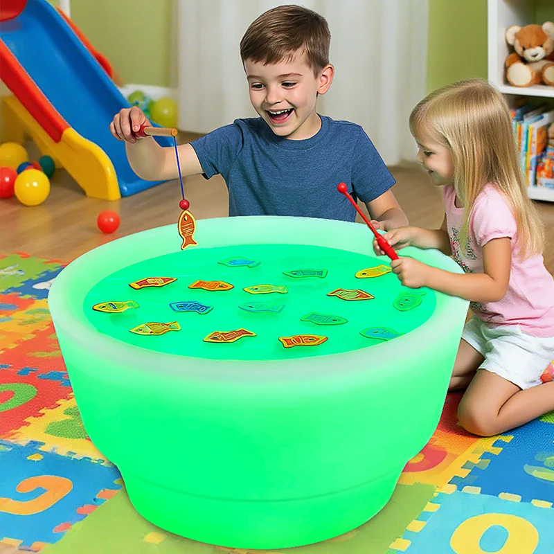 

Children's play table round multi-functional luminous fishing toy sand painting table colorful building block table