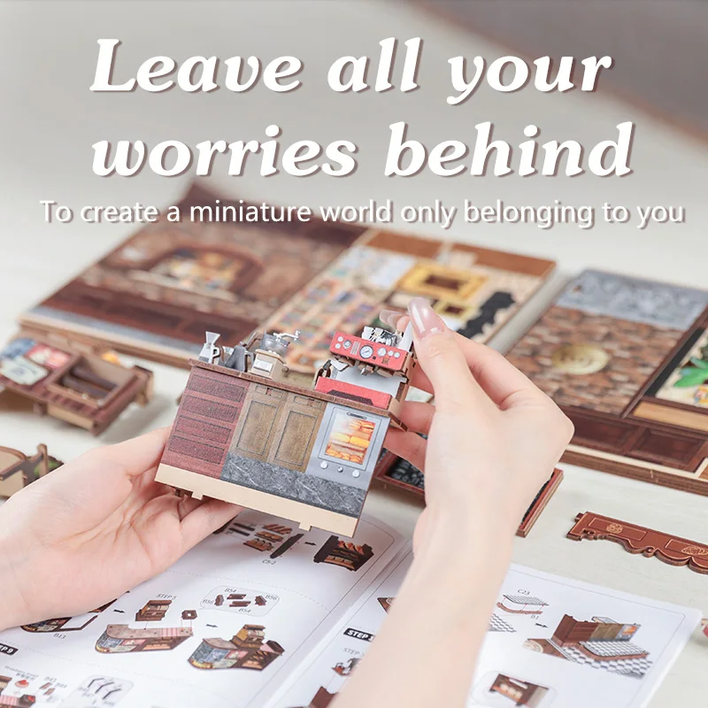 CUTEBEE Book Nook Kit 3D DIY Dollhouse with LED Light Bookshelf Insert Street Shop Series Miniature Model For Home Party Decor