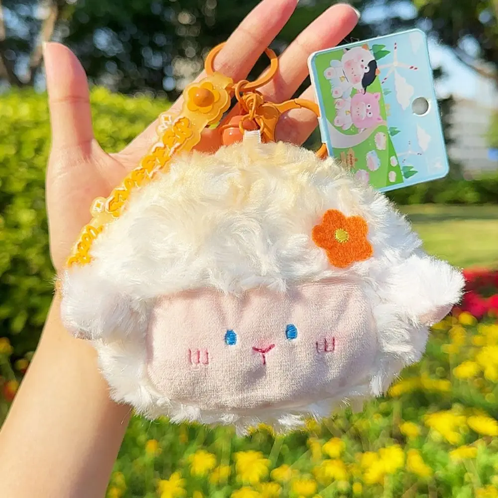 Bolsa de almacenamiento de llaves, monedero de oveja de peluche, Mini monedero de animales de peluche de dibujos animados, Mini bolso bonito para auriculares de algodón PP para exteriores