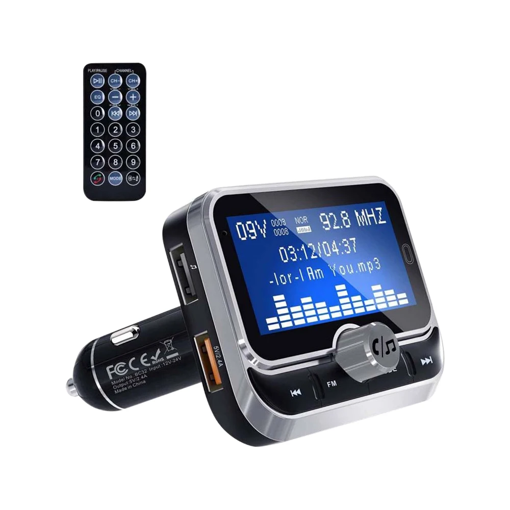 Reproductor MP3 con Bluetooth para coche, dispositivo con carga USB Dual, transmisor de Audio FM, reproductor de música, Kit de soporte de llamada manos libres y Micro