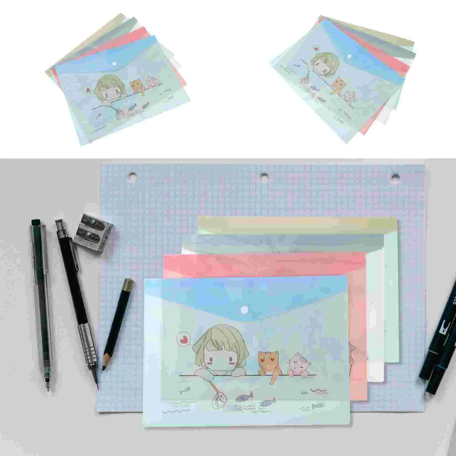 16 PCS File Holder Document Bag Clear Purses A4 Pocket Pouch Folder for Kids Cartoon Student