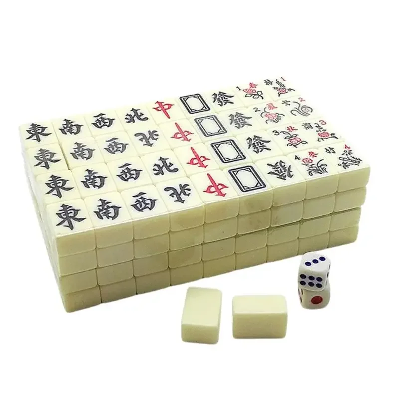 Chinese Mahjong Game Set 144 White Engraved Mini Tiles